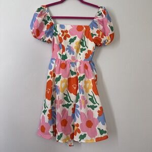Whimsical Puff Sleeve Floral Open Back Romantic Summer‎ Dress Size XSmall